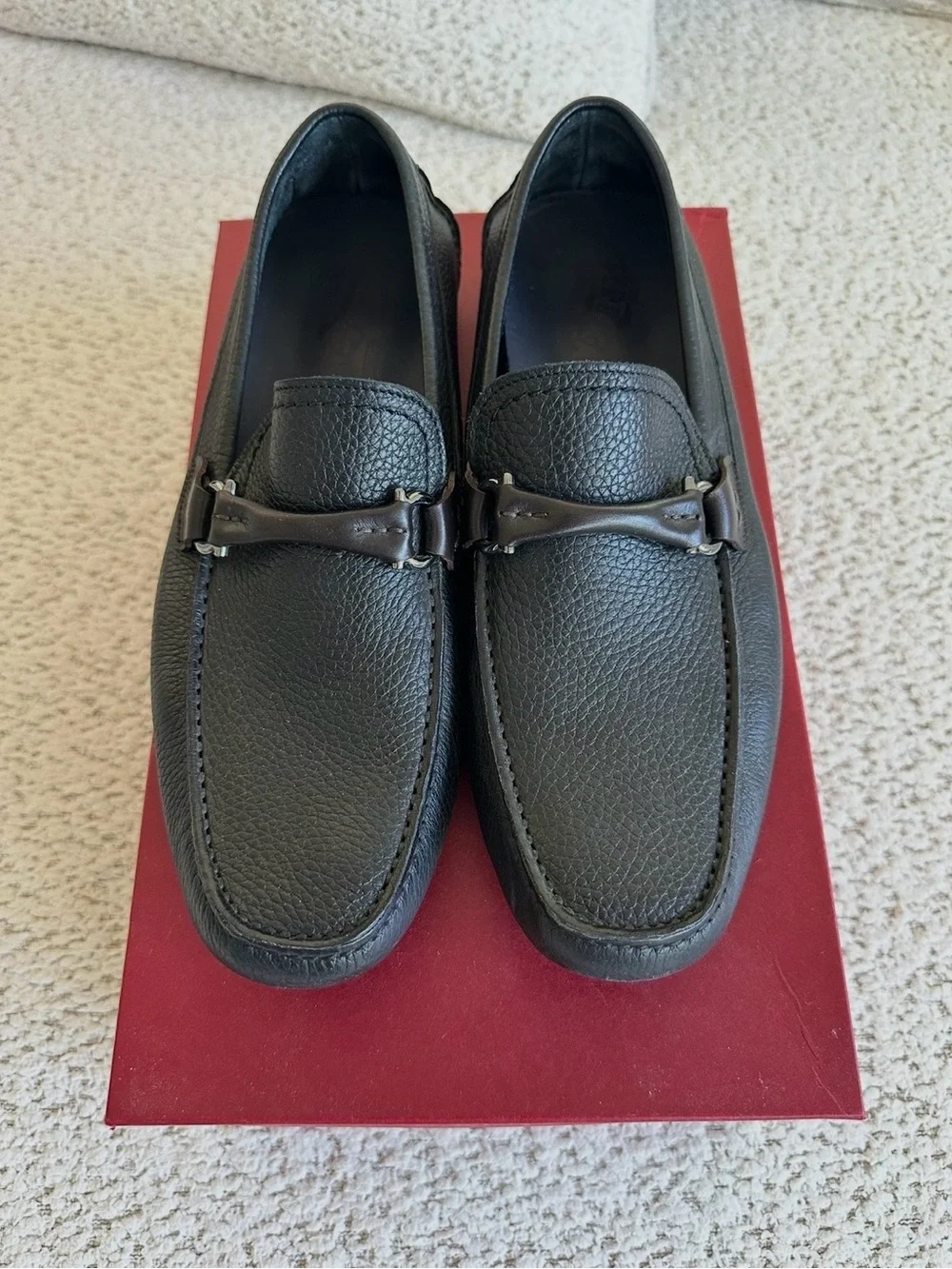 Salvatore Ferragamo Black Pebbled Leather Bit Loafers
